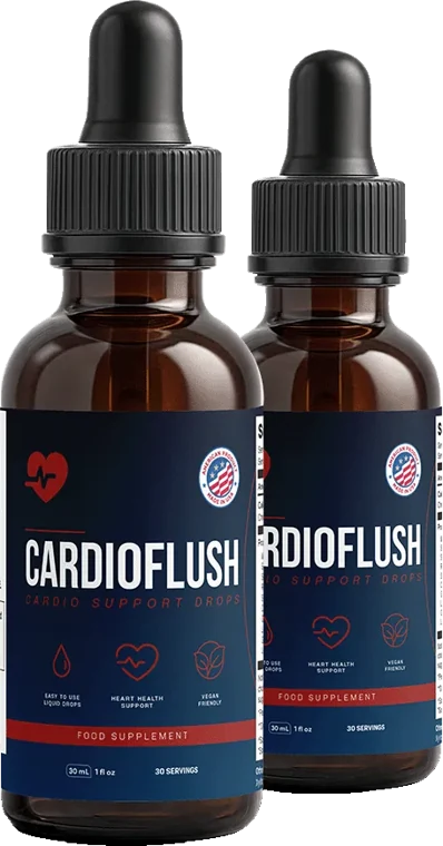 Two bottles of CardioFlush liquid heart support drops